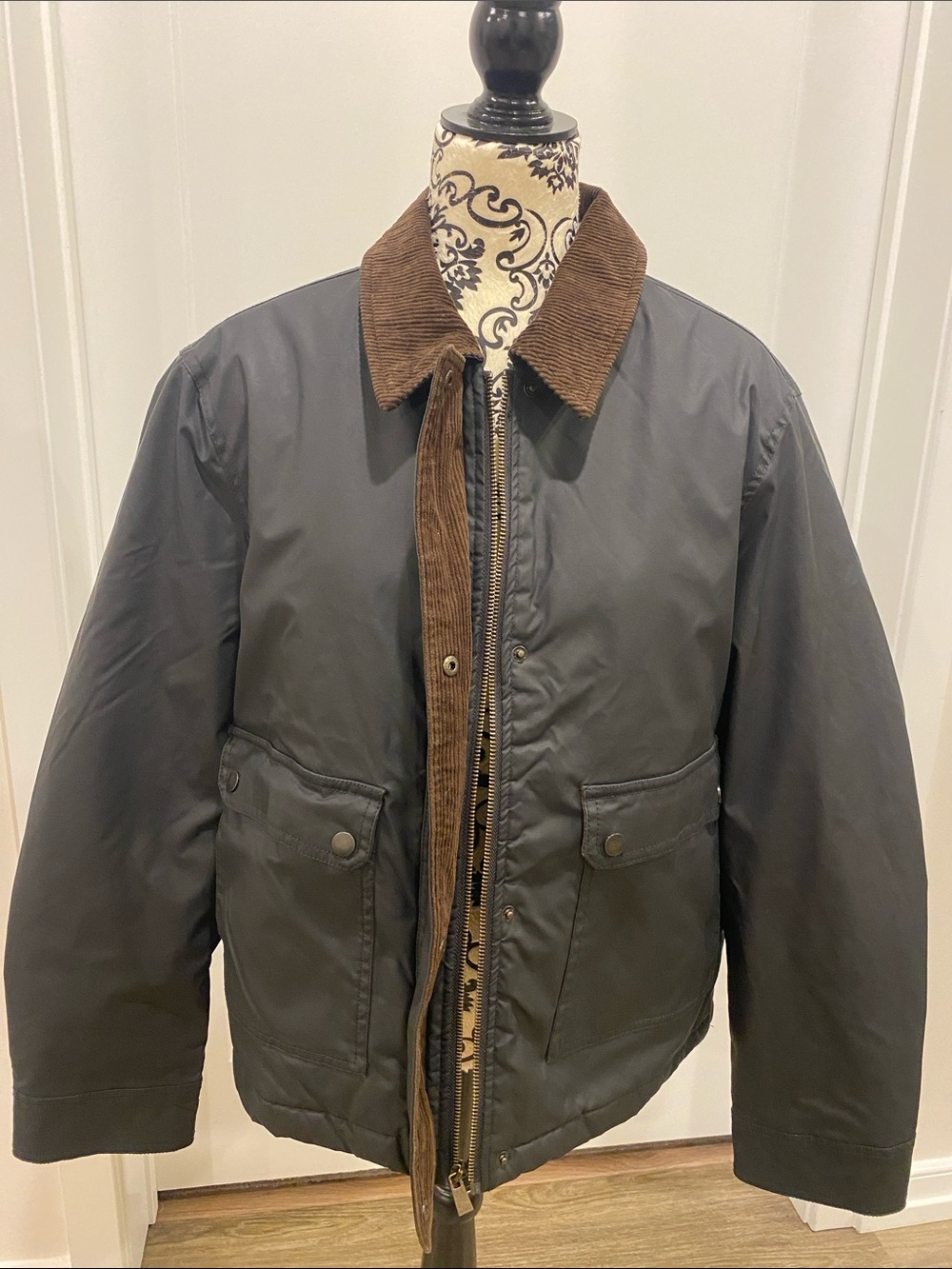 St. John's Bay Black Utility Jacket with Brown Corduroy Collar